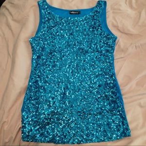 Sequin Tank Top Light Blue EUC XXL